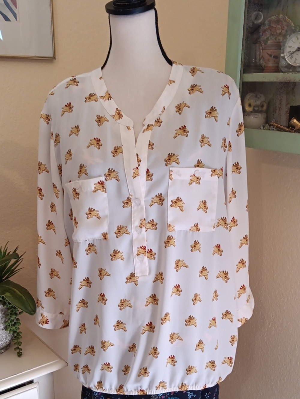 Soho Jeans Floral Button-Up Shirt - Cream & Mustard Frog Prince Print